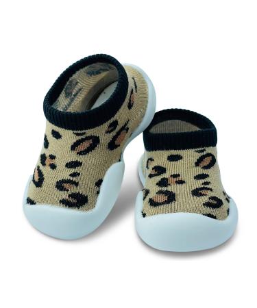 Dookeh Baby Shoes Boys Girls First Walking Shoes Soft Sole Sneakers Toddler Infant Babygirl Sock Shoes 6-9 Months A1 Leopard Dark