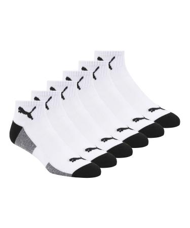 PUMA Men's 6 Pack Quarter Crew Socks 10-13 White/Black