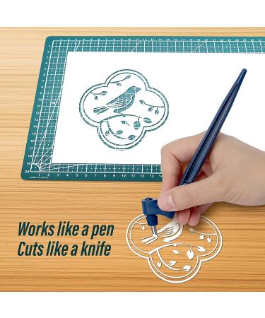 360 Degree Rotating Craft Cutting Pen with Stainless Steel Blade and 3 Cutter Heads (Blue) - Buy Online on GoSupps.com
