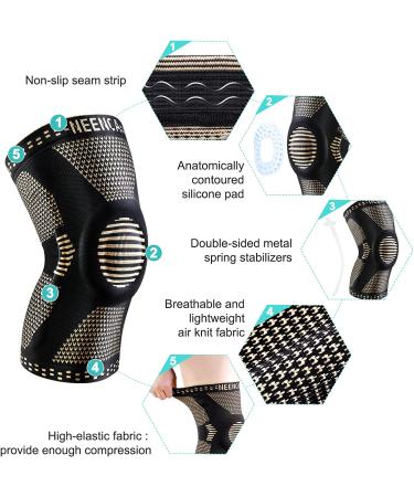 NEENCA Copper Knee Sleeve with Patella Gel Pads & Side Stabilizers - Premium Compression for Knee Pain Relief | Sports, Workout, Arthritis Support | ACL, Joint Pain Relief | Single - Buy Online on GoSupps.com