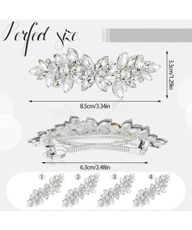 Wedding Hair Clips - 4 Pcs Rhinestone Crystal Leaf Barrettes for Bride Women Girls (Silver) - Buy Online on GoSupps.com