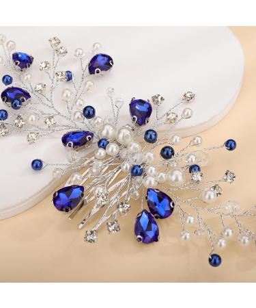 Sither Blue Crystal Hair Clip for Women Bridal Wedding Pearls Hair Comb for Women Headpiece Hair Accessories for Bride Party Prom Gift - Buy Online on GoSupps.com