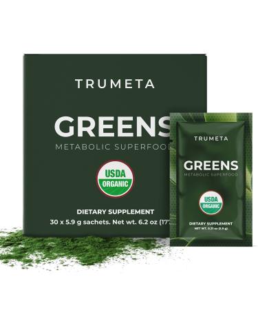 TRUMETA Greens and Reds Superfood Powder - 30 Packet Servings for Energy Memory Digestion I Best Taste Green Juice Powder with Organic Spirulina Goji Beetroot Pomegranate I Vegan Non-GMO