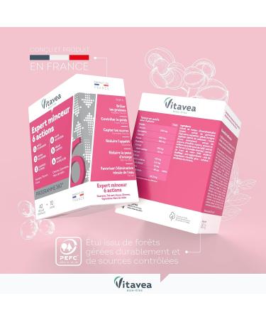 Vitavea Expert Slimming 6 Actions in 1 Nutritional Supplement Cellulite Weight Control Elimination - Guarana Gymn ma Green Tea - Pink - 40 Capsules - 10 Day Cure - Made in France - Buy Online on GoSupps.com