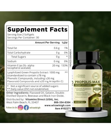 Rawleigh Propolis Max: 60 Vegetarian Softgels - Brazilian Green Propolis with Phenolic Flavonoid & Artepillin C Compounds & Vitamin E - Supports Immunity Wellness - Buy Online on GoSupps.com