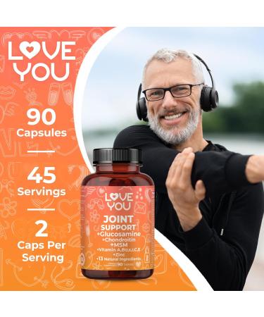 Love You Joint Support Supplement for Relief - Glucosamine, Chondroitin, MSM & Turmeric - Supports Mobility & Flexibility (Bones, Back, Knees, Hands), 90 Tablets, 45-Day Supply - Made in USA - Buy Online on GoSupps.com