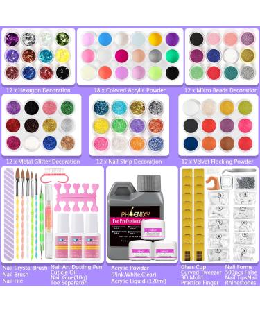 Acrylic Nail Kit Phoenixy 78 in 1 Acrylic Powder Nail Set and Powder Liquid Kit Glitter Clear Pink White Powder for Beginners Professional Acrylic False Nail Art Extension Kit Nail Tips Manicure Set - Buy Online on GoSupps.com