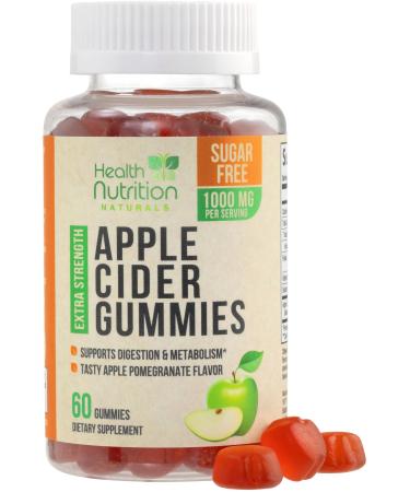 Apple Cider Vinegar Gummies 1000mg - Sugar Free Max Strength ACV Gummy Vitamins Advanced Formula with Vitamin B12 Supports Metabolism & Energy Keto Friendly Gluten-Free Vegan Non-GMO 60 Gummies 60 Count (Pack of 1)
