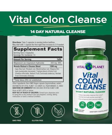 Vital Planet Colon Cleanse - 14-Day Detox & Digestive Health Support | Magnesium Slippery Elm & Aloe | 28 Capsules - International Shipping Available - Buy Online on GoSupps.com