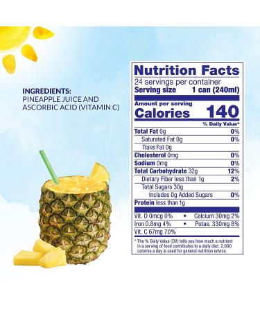 Dole 100% Pineapple Juice - 8.4 Fl Oz Cans (Pack of 24) | 100% Fruit Juice with Added Vitamin C - Buy Online on GoSupps.com