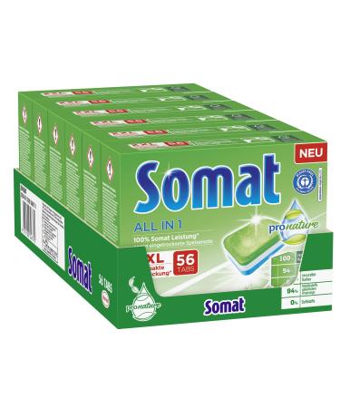 Somat all in 1 Pro Nature dishwasher tabs 336 (6x56) tabs environmentally friendly with 100 percent somat power with water-soluble film 56 pieces (6-pack)