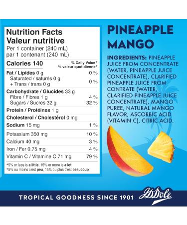 Dole 100% Pineapple Mango Juice Excellent Source of Vitamin C 240 ml (Pack of 24) - Buy Online on GoSupps.com
