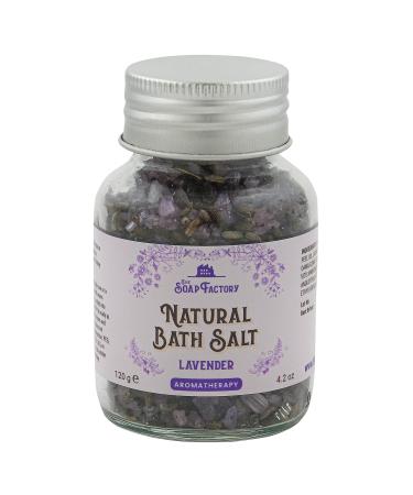 The Soap Factory Lavender Bath Salt 4.23 oz (120 g) Glass Jar - Mineral-Rich Bath Salt Scrub with Essential Oils - Luxury Detox - Aromatherapy Effect - Private Spa at Home