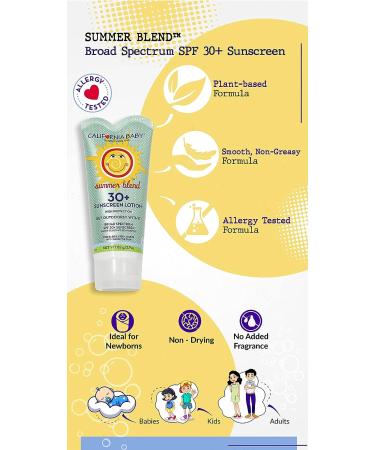 California Baby Summer Blend SPF 30+ Sunscreen Lotion for Babies, Kids & Adults - Fragrance Free, Water Resistant - 2.9oz - Buy Online on GoSupps.com