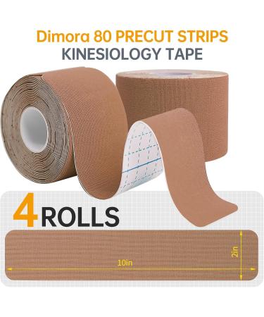 Dimora Kinesiology Tape - 4 Rolls Elastic Cotton Sports Tape 80 Precut Strips Medical Grade Muscle Pain Relief & Joint Support - Beige International Shipping Available - Buy Online on GoSupps.com