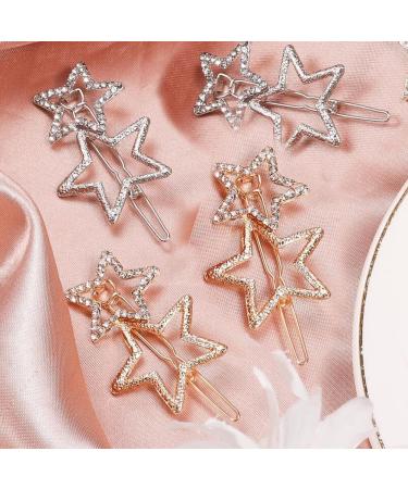 Star Hair Clips Pins 4PCS Star Hairpin Hair Barrettes Elegant Metal Hair Clips Rhinestone Hairpin Silver Golden Hollow Geometric Hair Pins for Women Girls Lady Thick Hair Styling Accessories - Buy Online on GoSupps.com