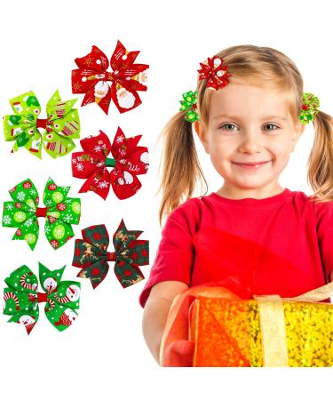 Sibba 6 Pieces Christmas Bow Hair Pins Christmas Hair Bows Clip Santa Snowman Snowflake Elk Boutique Clip Christmas Barrette Accessories for Girls