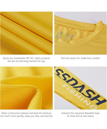 Shop Bassdash Fishing T-Shirt - UPF 50+ Long Sleeve Rashguard for Ultimate UV Sun Protection | XL Yellow/Dark Blue - Buy Online on GoSupps.com