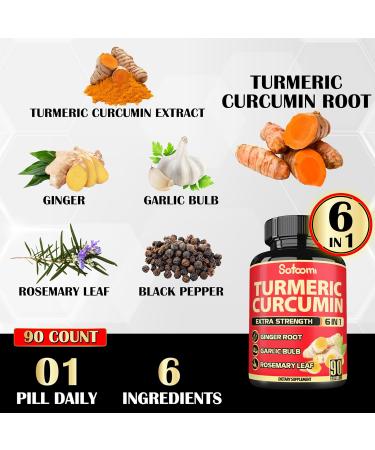 Satoomi 6in1 Turmeric Curcumin Supplement - 3 Month Supply - 95% Curcuminoids with Ginger Root, Garlic Bulb, Rosemary & Black Pepper - 90 Capsules - Buy Online on GoSupps.com