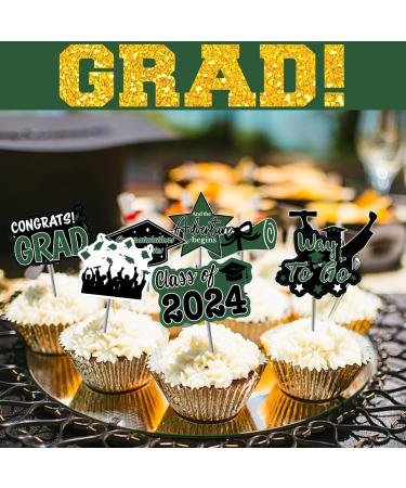 48pcs Graduation Cupcake Toppers Green Grad Cap Diploma Cupcake Toppers Supplies for Graduation Class of 2024 Party Decorations 8 designs - Buy Online on GoSupps.com