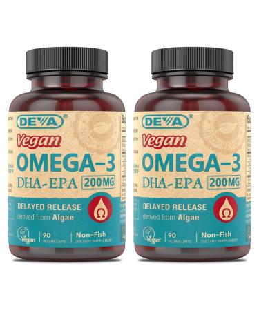 DEVA Vegan Omega-3 DHA-EPA from Micro Algae Delayed Release 90 Vegan Capsules (Pack of 2) 90 Count (Pack of 2)