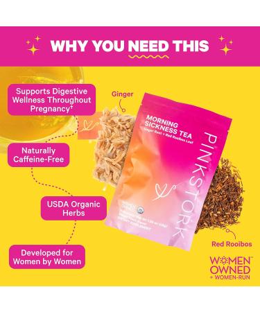 Pink Stork Organic Ginger Peach Pregnancy Tea | Morning Sickness & Digestion Support - 30 Cups - Buy Online on GoSupps.com