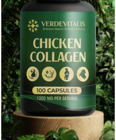 VERDEVITALIS Chicken Collagen Capsules - Type II Collagen Nutritional Supplement for Joint, Skin & Bone Support-Non-GMO, Anti-Aging Supplements with Hydrolyzed Collagen Peptides - 100 Capsules