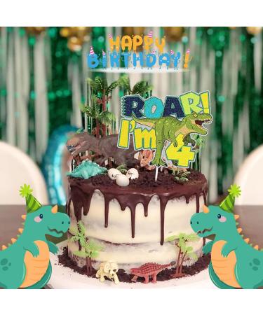 simyron Personalised Cake Topper Dinosaur Cupcake Toppers Paper Cartoon Animal Theme 4th Birthday Supplies for Cake Cupcake Green 14 x 12cm - Buy Online on GoSupps.com