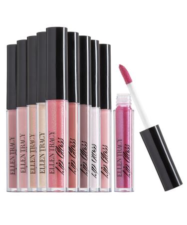 Ellen Tracy 10 Pc Lip Gloss Collection, Shimmery Lip Glosses for Women and Girls, Long Lasting Color Lip Gloss Set with Rich Varied Colors, Great Holiday Gift and Birthday Gift