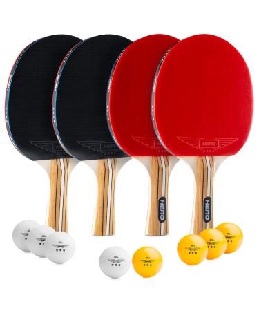 Ping Pong Paddles Set of 4 - Premium Ping Pong Paddles and Balls - Includes 4 Table Tennis Paddles and 8 Tables Tennis Balls with Carrying Case - High Performance Table Tennis Set with 3-Star Balls