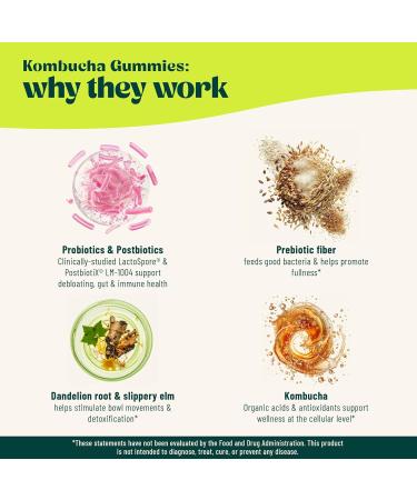 BoochBod - Probiotic Kombucha Gummy - Prebiotics Probiotics Postbiotics Fiber Supplement Slippery Elm Dandelion Root MCT Oil for Bloating Gut Health - Probiotics for Women and Men - Buy Online on GoSupps.com