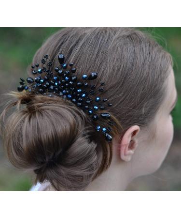 Kercisbeauty Wedidng Bridal Hair Accessories Black Crystal Hair Comb Headband Hair Vine Party Prom Women Headpiece