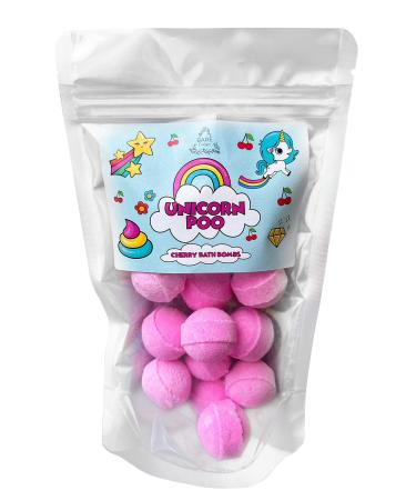 Unicorn Poo Cherry Bath Bomb Pack - 12 Mini Cherry Scented Bath Bombs. Ideal Birthday Gift self Care Gift Secret Santa Gift for Girls.