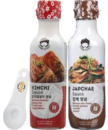 Ajumma Republic Korean Sauce Duo Pack - Kimchi Sauce 300g & Japchae Sauce 300g - Authentic Flavours from Korea - Includes World Food Shop Scoop for Easy Serving