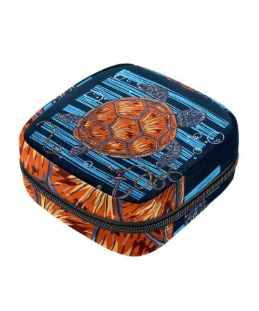 Menstruation pad bag with zipper women's napkin bag tampons collection bags for women and girls (sea turtle bladder anchor printing)