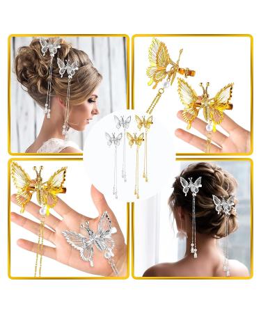 Sibba 4 Pcs Moving Wings Butterfly Hair Clips with Tassel | Bride Wedding Hairpin for Women and Girls - Buy Online on GoSupps.com
