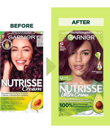 Garnier Nutrisse Ultra Cr me Permanent Hair Dye 100% Grey Coverage Vegan Formula Nourished Hair Long-Lasting Rich Colour 42 Deep Burgundy 1 Application Packaging May Vary RED SHADES 42 Deep Burgundy - Buy Online on GoSupps.com