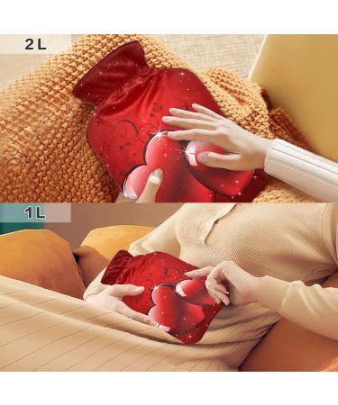 Red Hearts Hot Water Bottle with Cover | 2L Large Hot Water Bag for Pain Relief | Ideal for Bed Hands & Feet - Buy Online on GoSupps.com