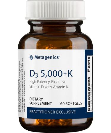 Metagenics Vitamin D3 5,000 IU with Vitamin K2 - Vitamin D Supplement for Healthy Bone Formation, Cardiovascular Health, and Immune Support - 60 Count 60 Count (Pack of 1)