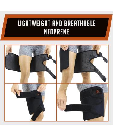 Thigh Brace Compression Sleeve - Support for Quadriceps Hamstrings & Sciatica Pain | Breathable Neoprene Non-Slip One Size (Up to 27") - Ideal for Workouts & Sports Recovery - Buy Online on GoSupps.com
