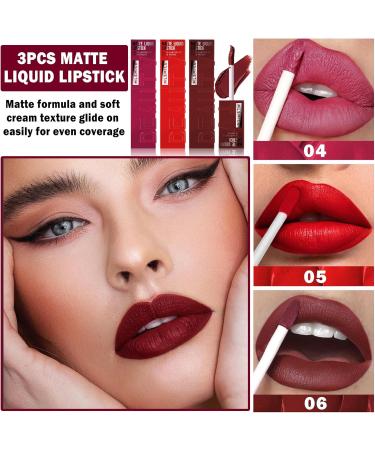 XINGXYUEL 3PCS Matte Liquid Lipstick Set Velvet Lip Gloss Lip Stain Long Lasting Waterproof Matte Red Lipstick for Women Lip Makeup Gift Set B-04 Rose Pink+05 Ruby Red+06 Wine Red Set B(rose Pink+ruby Red+wine Red) - Buy Online on GoSupps.com