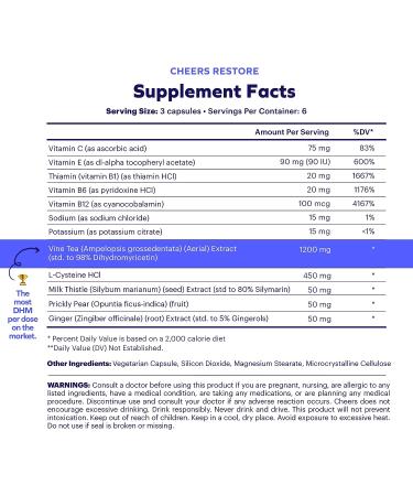 Cheers Restore Supplement - 6 Doses with DHM, L-Cysteine & Liver Support Ingredients - Buy Online on GoSupps.com