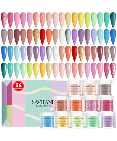 Saviland Acrylic Powder Set Starter - 36 Colors Acrylic Powder for Nails Cherry Blossom Set for Christmas  Professional Polymer for Nail Extension Nail Carving Home DIY & Nail Salon B4-Acrylic Powder Set Cherry Blossom 3...