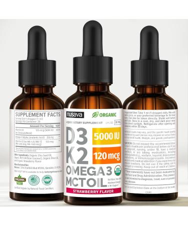 (2 Pack) Organic Vitamin D3 K2 Drops 5000 IU with MCT Oil Omega 3 - Maximum Strength Liquid D3 with No Fillers Non-GMO for Faster Absorption Immune Support (Strawberry 2 Fl Oz) Strawberry 1 Fl Oz (Pack of 2) - Buy Online on GoSupps.com