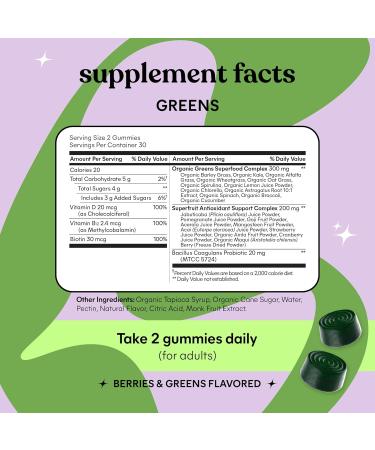 Lemme Greens Superfood Gummies w/Multi - Support Gut Health & Reduce Bloating 20+ Organic Greens and Superfruits Clinically Studied Probiotics D3 B12 - Berries & Greens Flavored (60 Count) - Buy Online on GoSupps.com
