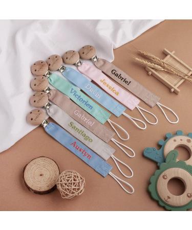 Personalized Tyry.hu Pacifier Chain for Boys & Girls - 2 Pack Gray & Khaki | Custom Name Wooden Clip Cotton Baby Gift - Buy Online on GoSupps.com