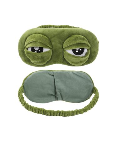 Unisex Cartoon Frog Sleep Eye Mask Creative Soft Comfort Block Out Light Blindfold for Nap Travel Classroom Office (Green 9.45 * 3.35inch) Green 1 Count (Pack of 1)