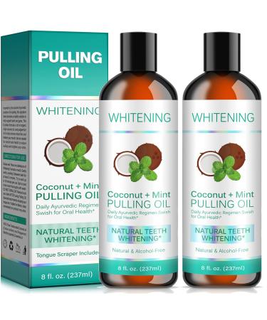 Coconut Pulling Oil 2Pack Mint Oil Pulling Mouthwash with Tongue Scraper Natural Coconut Oil Pulling for Teeth Whitening Fresh Breath and Healthier Teeth & Gum (237mlx2) 3 Piece Set