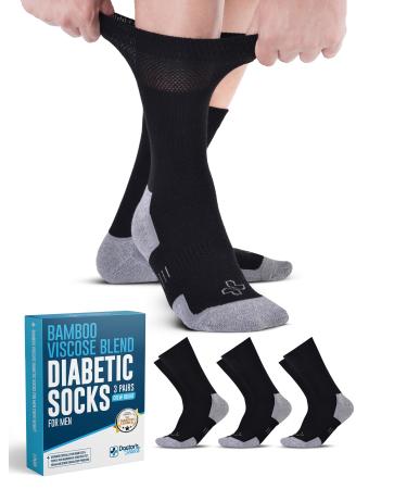 Doctor's Select Bamboo Viscose Diabetic Socks for Men - 3 Pairs Crew Diabetic Neuropathy Socks for Men | Mens Diabetic Socks Large Black