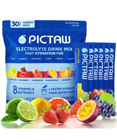 Electrolytes Powder Packets Hydration Packets Variety 30 Stick Packs Drink Mix Liquid Daily IV for Dehydration Relief Low Sugar/Vegan/Non-GMO 300g Variety Pack- 6 Flavors 0.35 Ounce (Pack of 30)